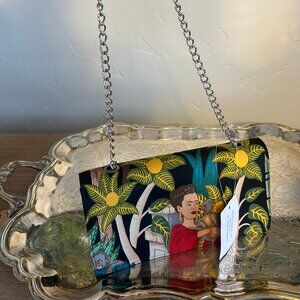 Darling Handmade frida kahlo cross body or clutch with silver chain